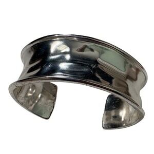 J Crew Silver Plated Magma Bracelet Wide Cuff Hammered Metal Statement‎ size S/M